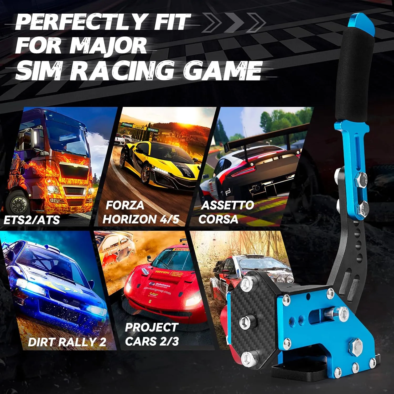 aikeec 64Bit PC USB Handbrake, Upgrade SIM Racing Games Handbrake for LO GITECH G25 G27 G29 T500 T300 THRUST MASTER FANATECOSW DIRT RALLY, 2M Nylon Cable/Reinforced Spring/Blue Clamp
