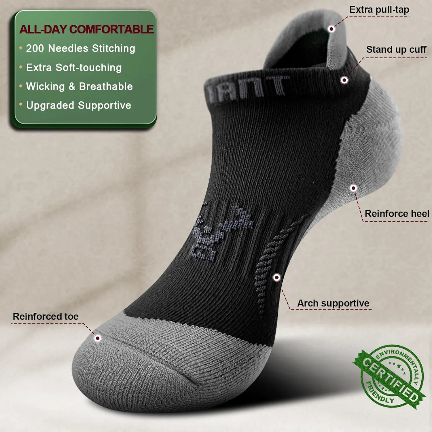 BULLIANT Men Ankle Socks,Athletic Running Socks Breathable Wicking For Men Women Cushioned Footbed Arch Supportive