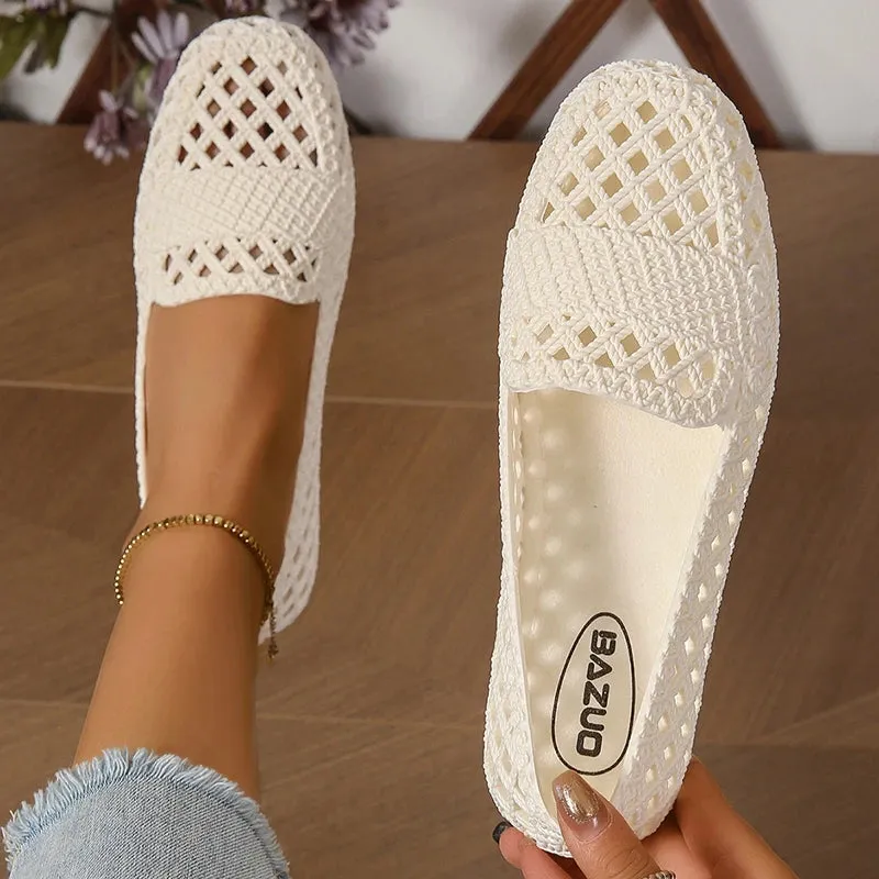 Hnzxzm 2024 Soft Bottom Beach Sandal Non-slip Comfortable Breathable Flat Round Toe Solid Color Hollow Breathable Shoes
