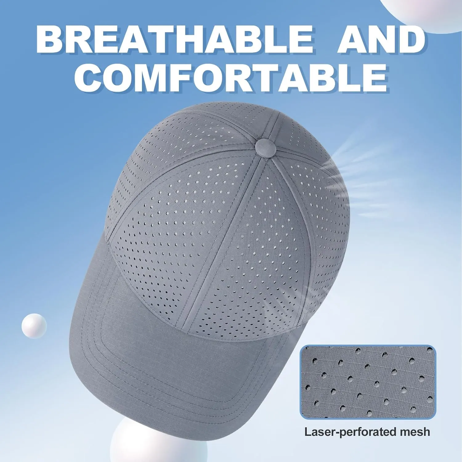 Men Summer Adjustable Performance Hat Breathable Snapback Laser Perforated Mesh Baseball Cap