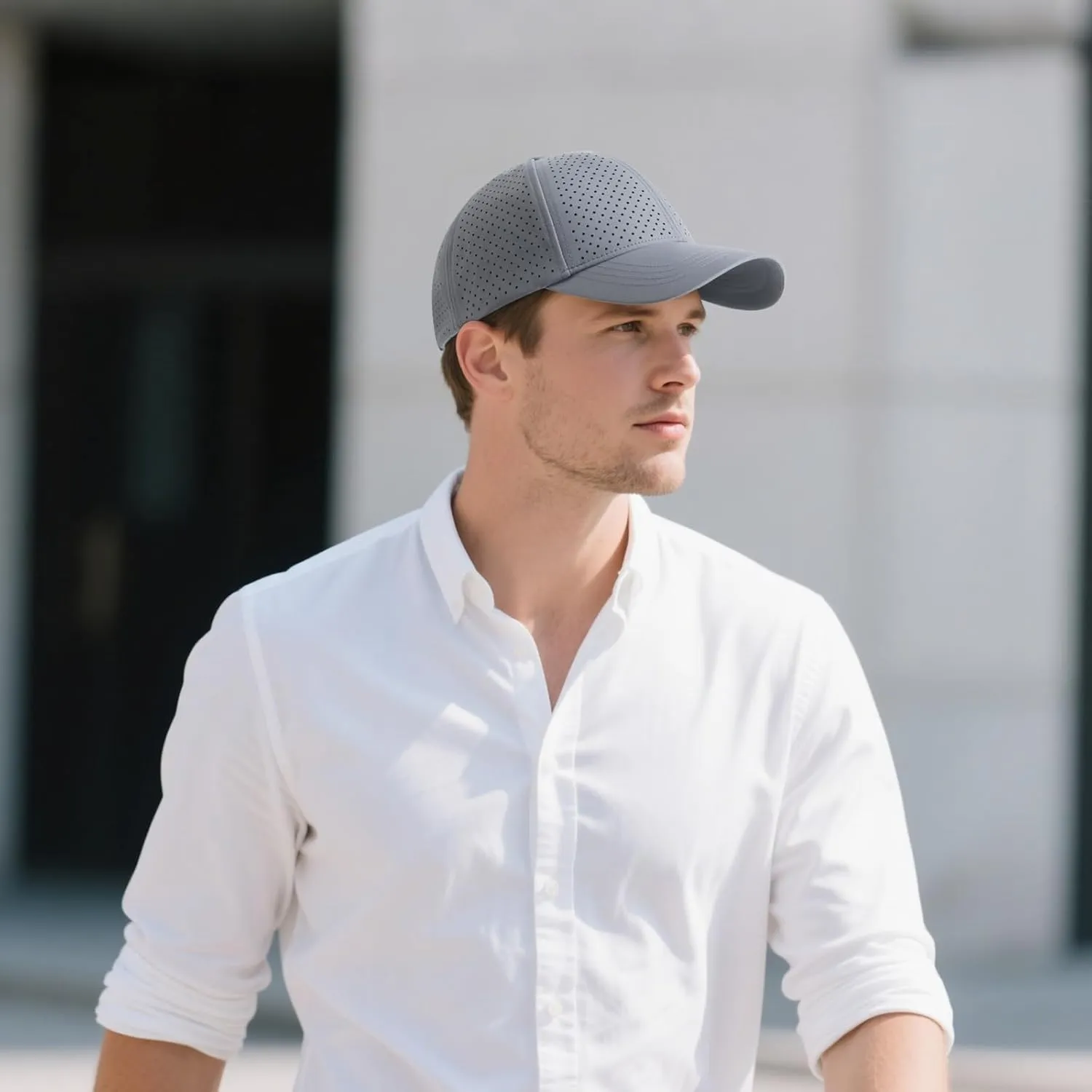 Men Summer Adjustable Performance Hat Breathable Snapback Laser Perforated Mesh Baseball Cap