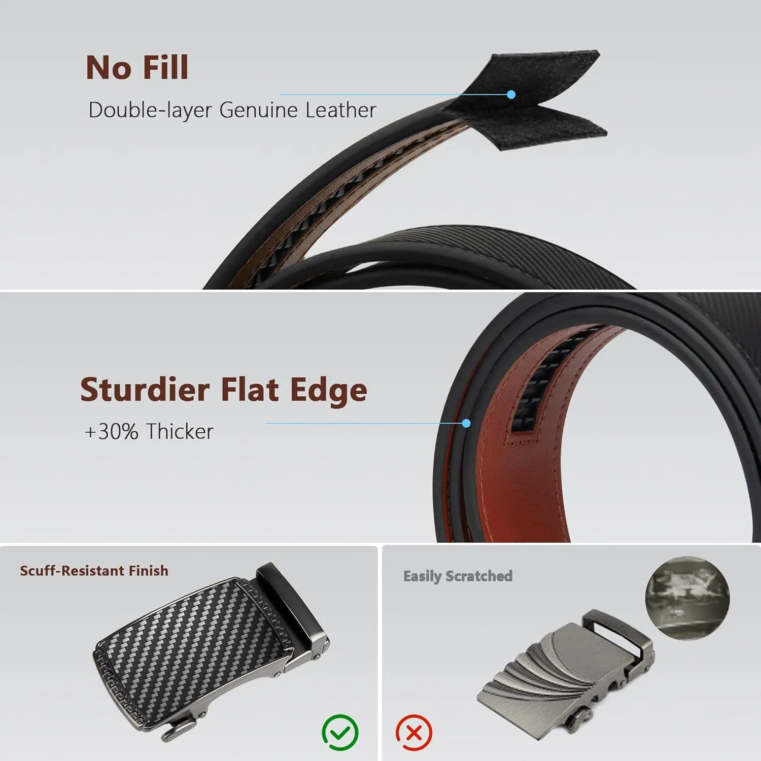 Men's Ratchet Leather Belt - Heavy Duty Adjustable Dress & Casual Belt