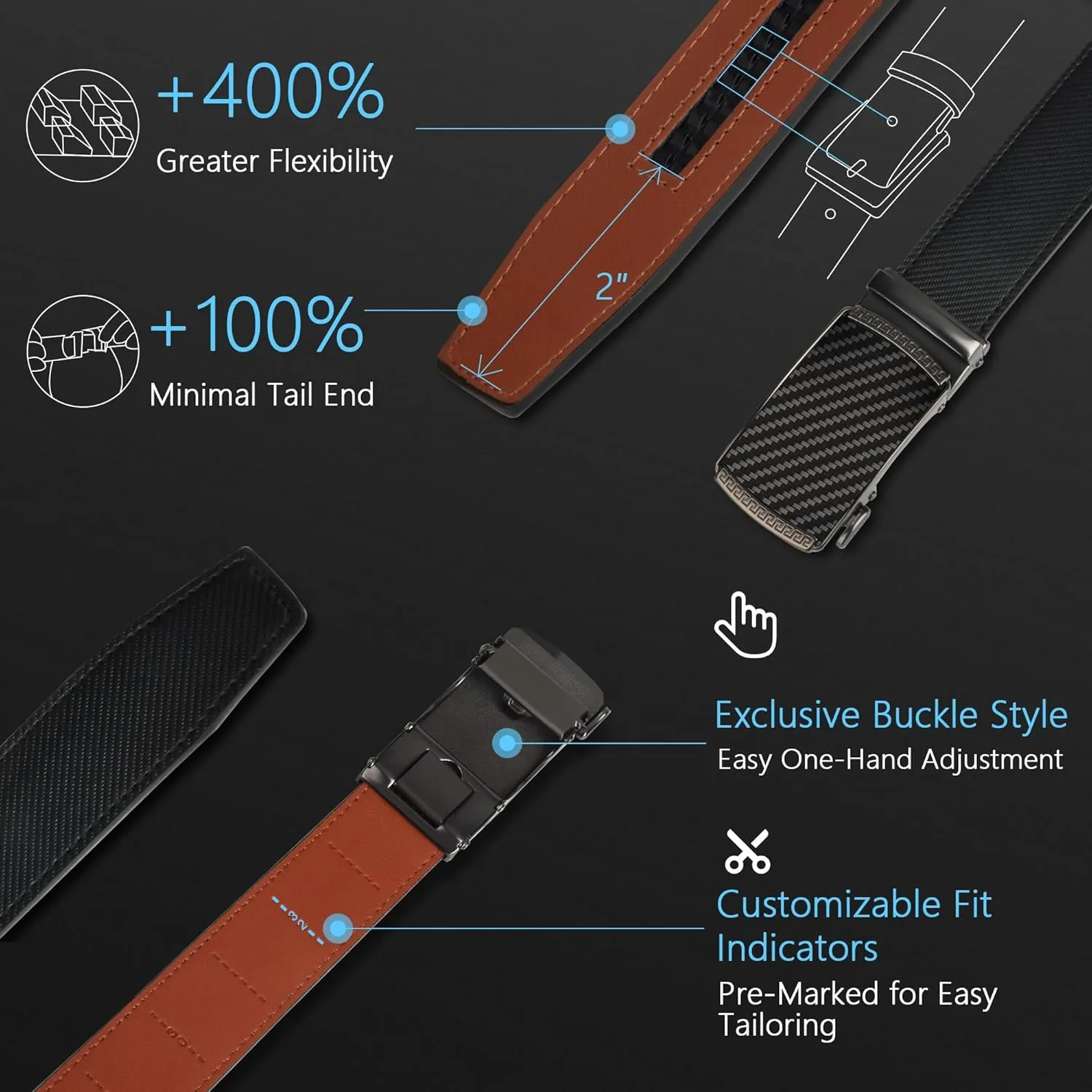 Men's Ratchet Leather Belt - Heavy Duty Adjustable Dress & Casual Belt