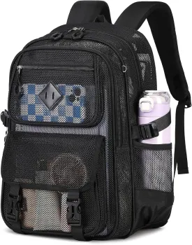 Mesh Backpack, Heavy Duty Net Bookbag Ultra-Lightweight See Through Backpack Breathable Transparent Backpack Clear Bag for School Beach Sports Gym, Black