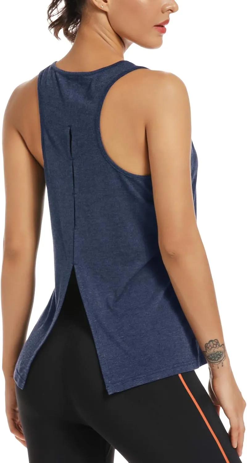 Muzniuer Womens Yoga Workout Tops-Cute Open Back Running Gym Activewear Sports Shirt for Women