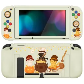 PlayVital ZealProtect Soft Protective Case for Nintendo Switch, Flexible Cover Protector for Switch with Screen Protector & Thumb Grip Caps & ABXY Direction Button Caps - Triplets Pumpkin Cats