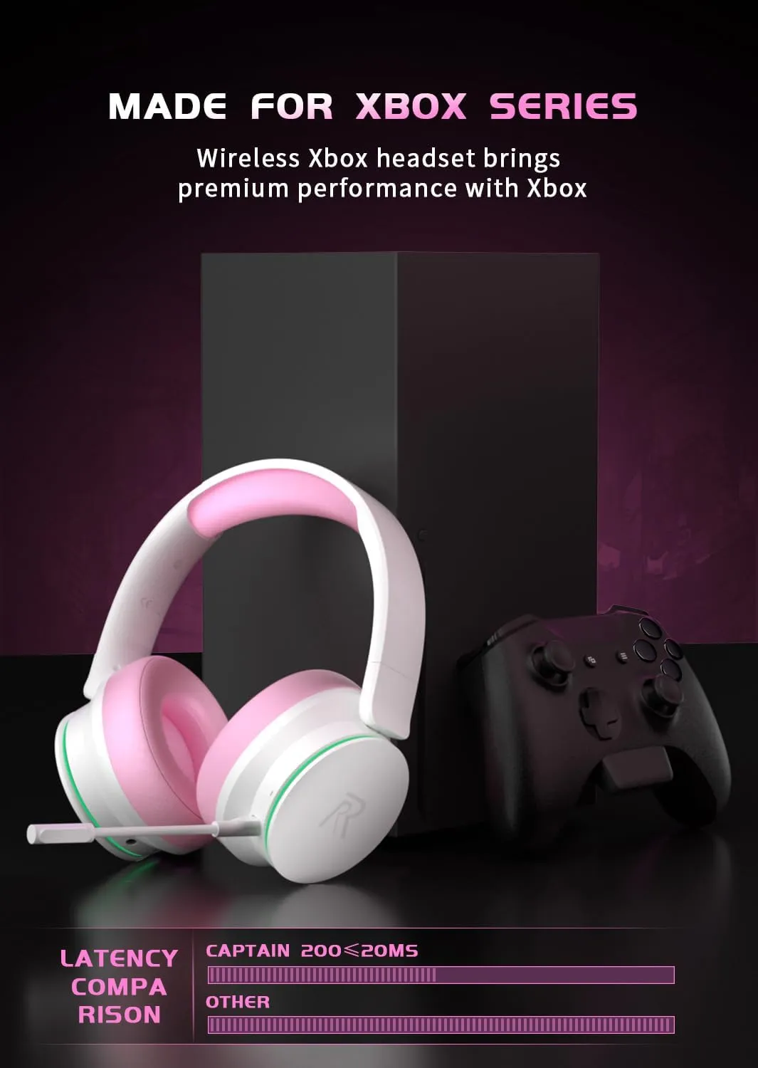RYR Wireless Gaming Headset for Xbox Series X|S, Xbox One, PS5, PS4, Mac, Bluetooth 5.3, 3D Surround Sound, Rotatable Earmuffs, Gaming Headphones with Noise Canceling Microphones-Pinkwhite